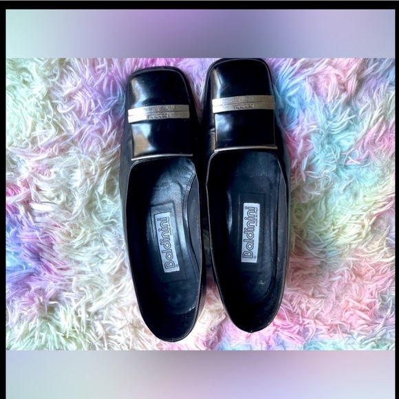 Rare Baldinini black block heel shoes Pure Leather-7.5 US 36 vintage european - Picture 1 of 16